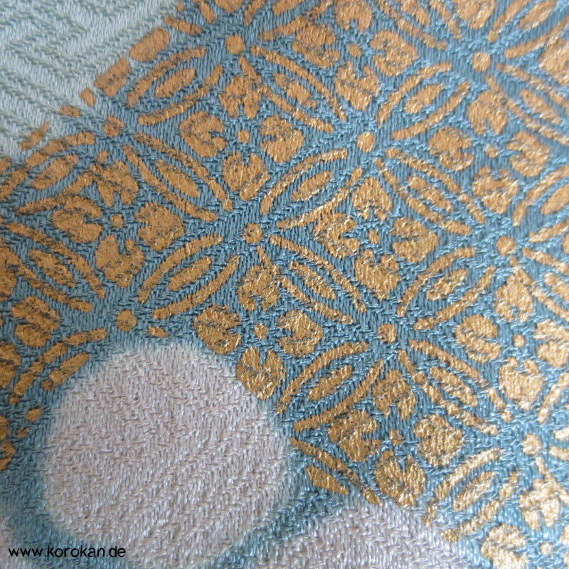 Shibori Bögen blaugrau blau gold Homongi Seiden Araihari Kimono