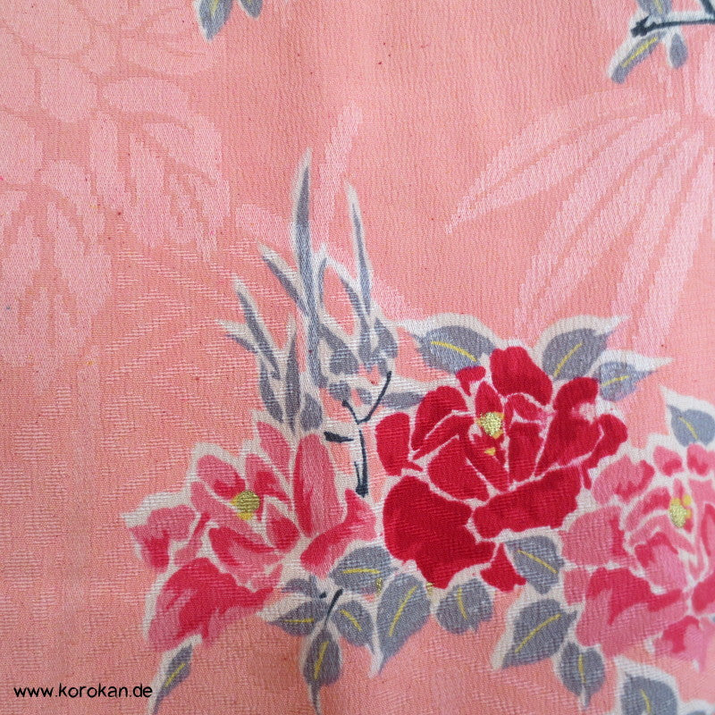 1950'er oder früher Rosen mit Goldakzenten Seidendamast Komon Kimono