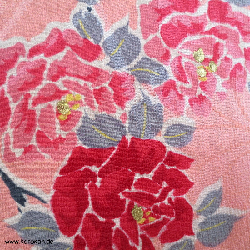 1950'er oder früher Rosen mit Goldakzenten Seidendamast Komon Kimono