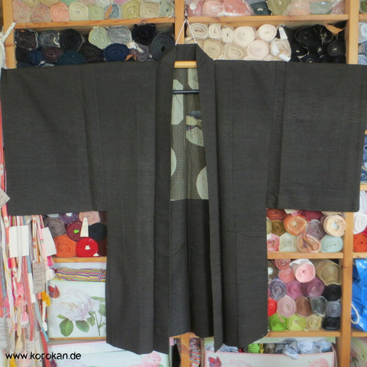 japanische dunkelmelierte Tsumugi Seiden Haori Männer Kimono Jacke, Bilder im Futter