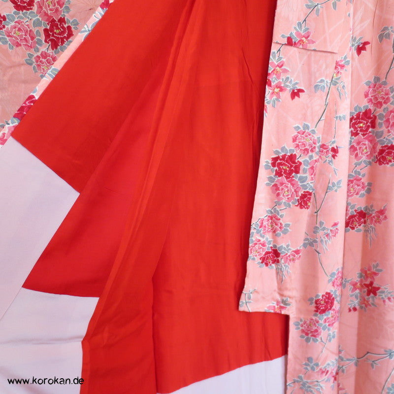 1950'er oder früher Rosen mit Goldakzenten Seidendamast Komon Kimono