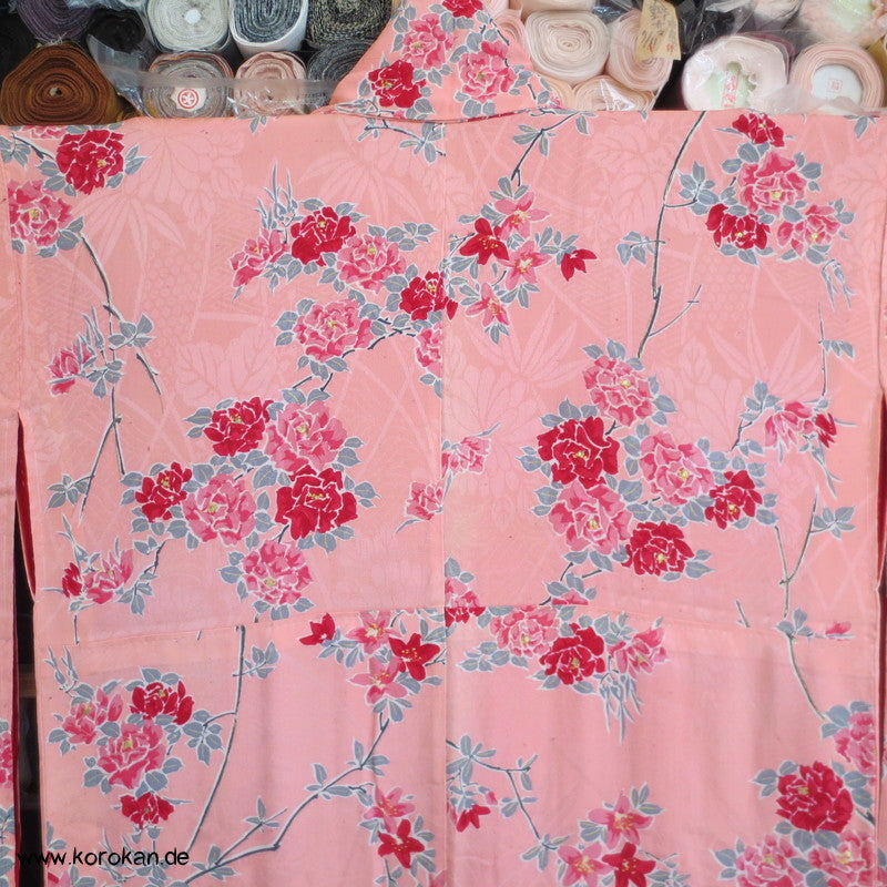 1950'er oder früher Rosen mit Goldakzenten Seidendamast Komon Kimono
