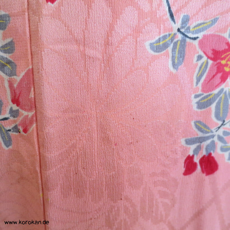 1950'er oder früher Rosen mit Goldakzenten Seidendamast Komon Kimono