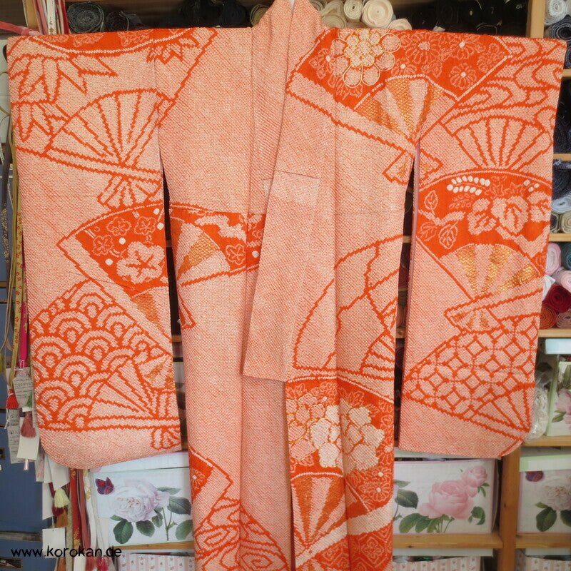Full Shibori riesige Fächer, teils Goldstickerei Furisode Seiden Kimono