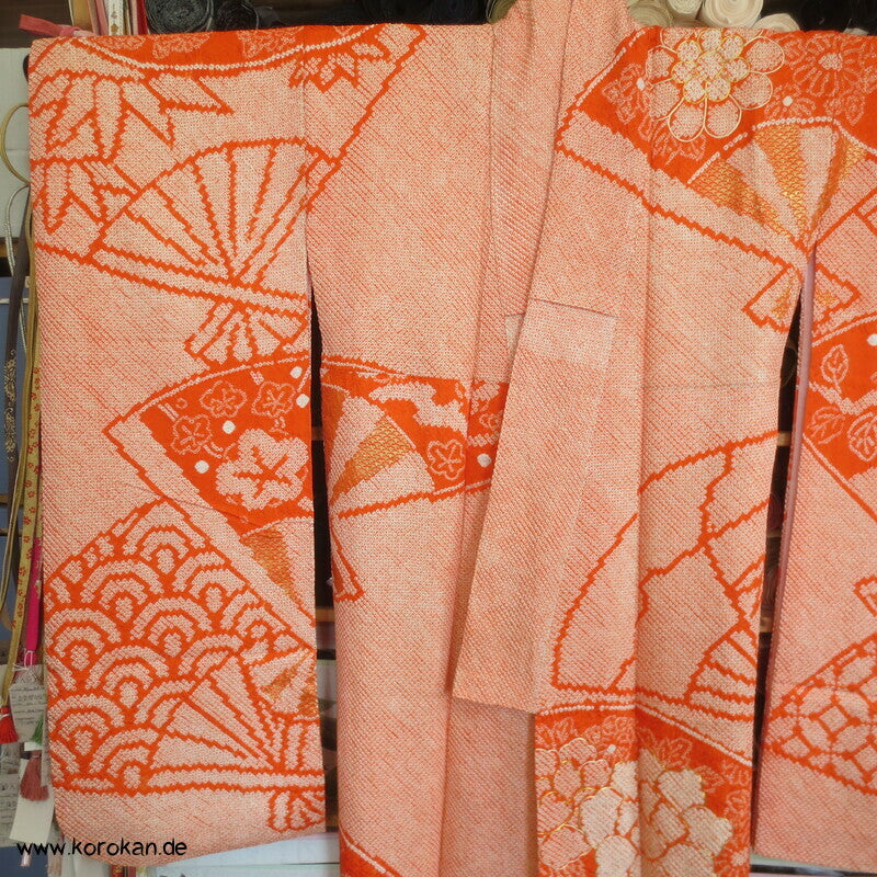 Full Shibori riesige Fächer, teils Goldstickerei Furisode Seiden Kimono