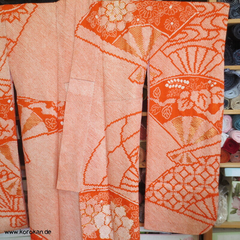 Full Shibori riesige Fächer, teils Goldstickerei Furisode Seiden Kimono