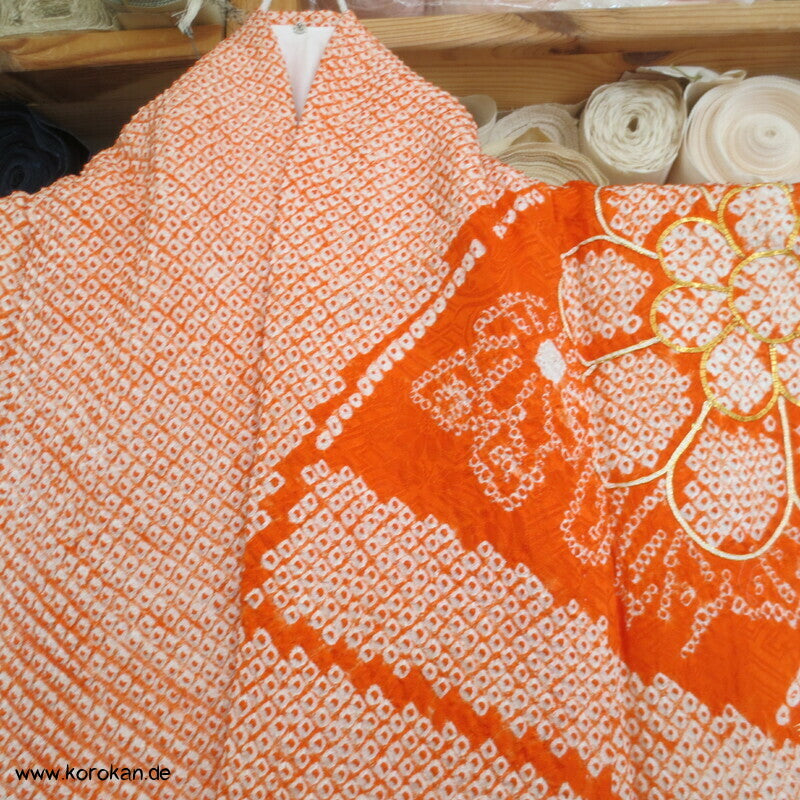 Full Shibori riesige Fächer, teils Goldstickerei Furisode Seiden Kimono