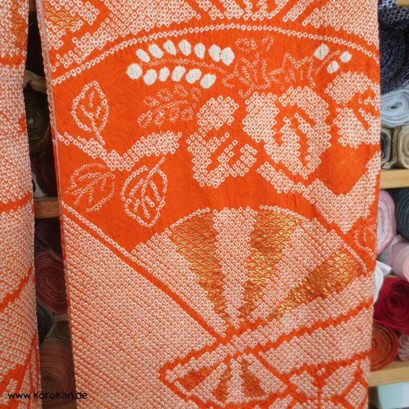 Full Shibori riesige Fächer, teils Goldstickerei Furisode Seiden Kimono