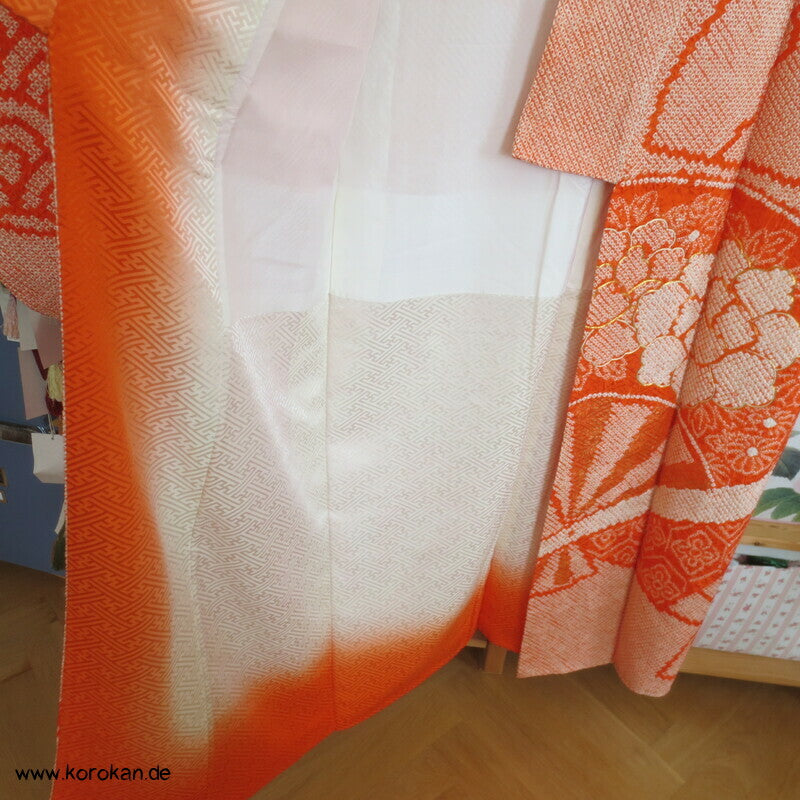 Full Shibori riesige Fächer, teils Goldstickerei Furisode Seiden Kimono