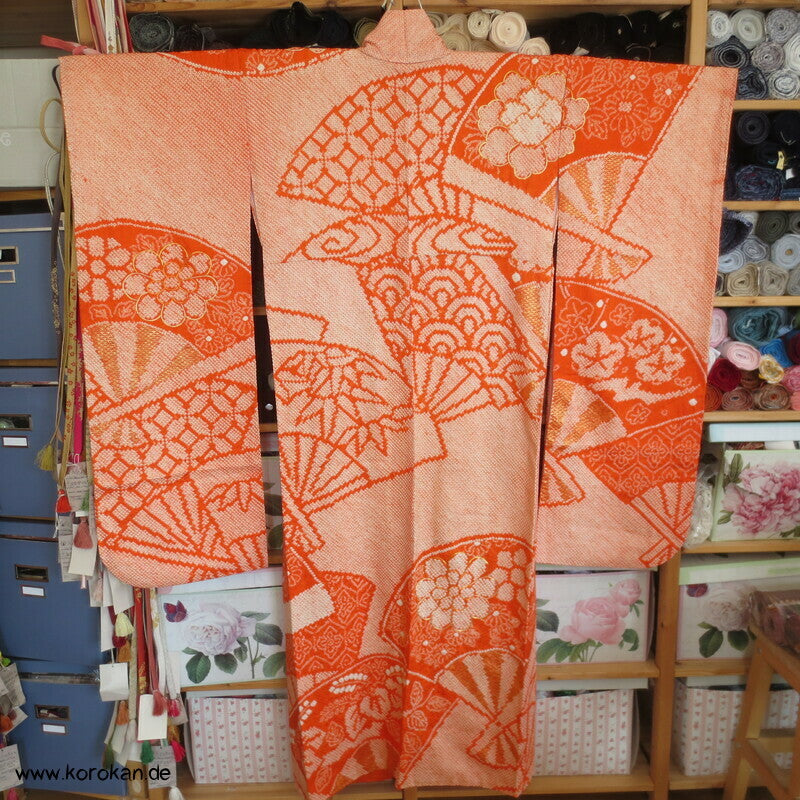 Full Shibori riesige Fächer, teils Goldstickerei Furisode Seiden Kimono
