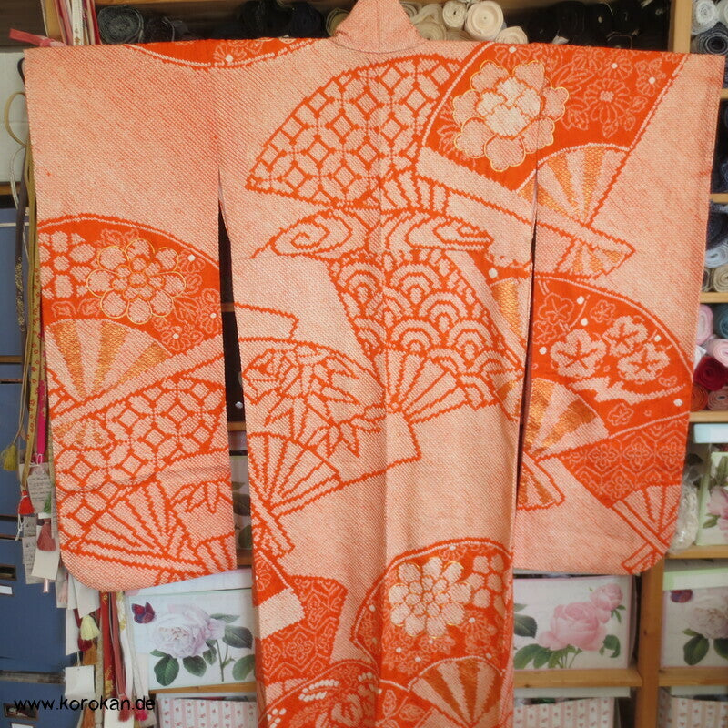Full Shibori riesige Fächer, teils Goldstickerei Furisode Seiden Kimono