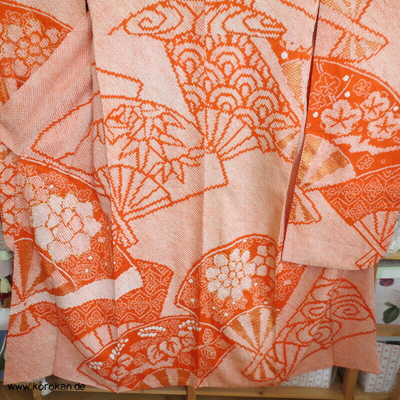 Full Shibori riesige Fächer, teils Goldstickerei Furisode Seiden Kimono