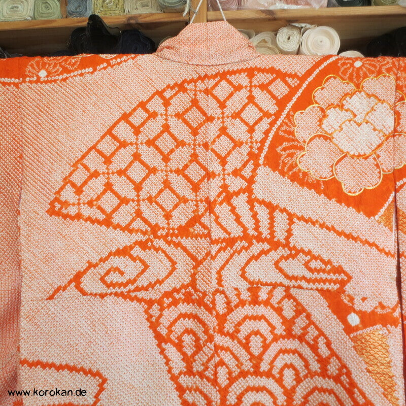 Full Shibori riesige Fächer, teils Goldstickerei Furisode Seiden Kimono