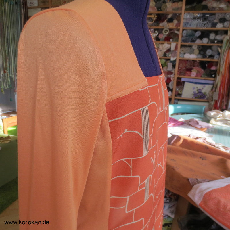 Vintage Langarm Shirt, Kombi aus Muster Kimono Seide Panel + Baumwoll Jersey