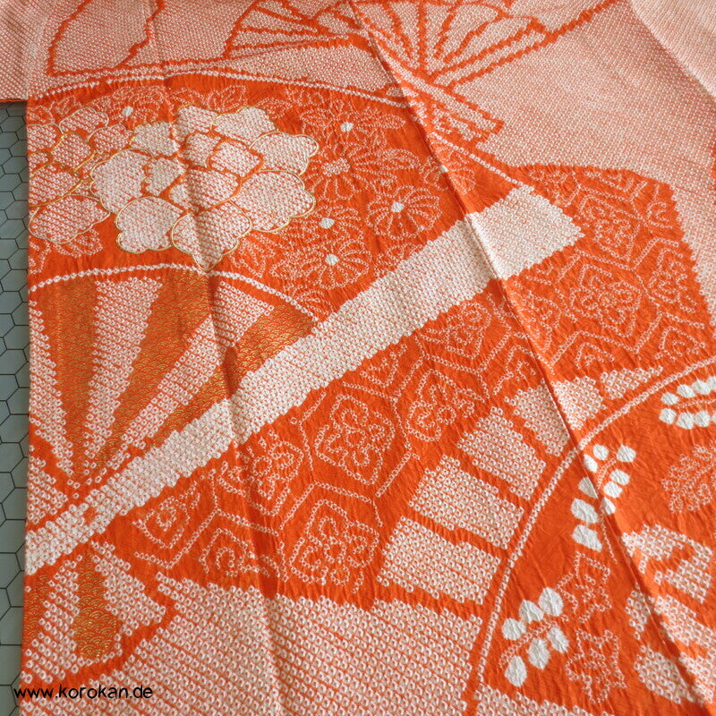 Full Shibori riesige Fächer, teils Goldstickerei Furisode Seiden Kimono