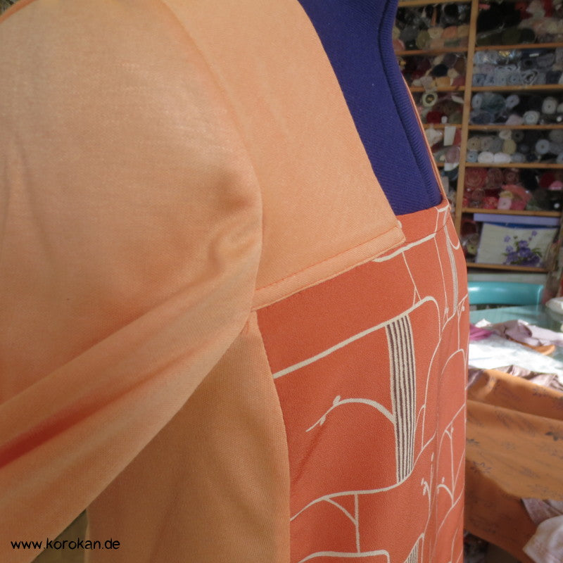 Vintage Langarm Shirt, Kombi aus Muster Kimono Seide Panel + Baumwoll Jersey