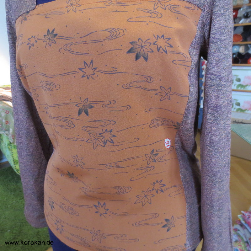 Vintage Langarm Shirt, Kombi aus Muster Kimono Seide Panel + Baumwoll Jersey