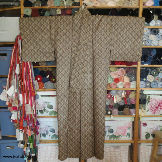 japanischer Baumborke Matsukawabishi Kasuri Tsumugi Seiden Kimono