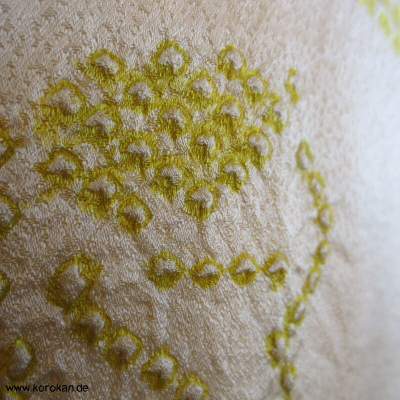grün - gelb Shibori Blätter Seidendamast Komon Kimono