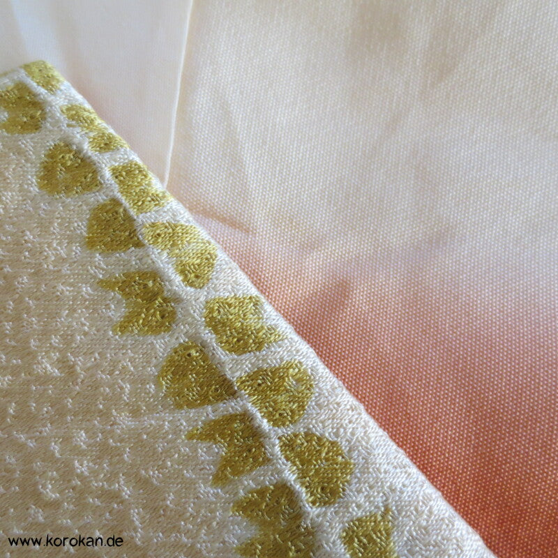 grün - gelb Shibori Blätter Seidendamast Komon Kimono