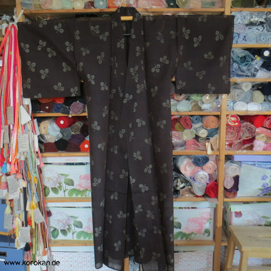 Kasuri Klee beige in dunkelbraunem Sha Organza Hitoe Kimono
