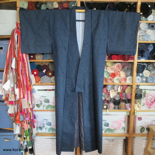 japanischer Kikko Sechseck Kasuri Tsumugi Seiden Kimono