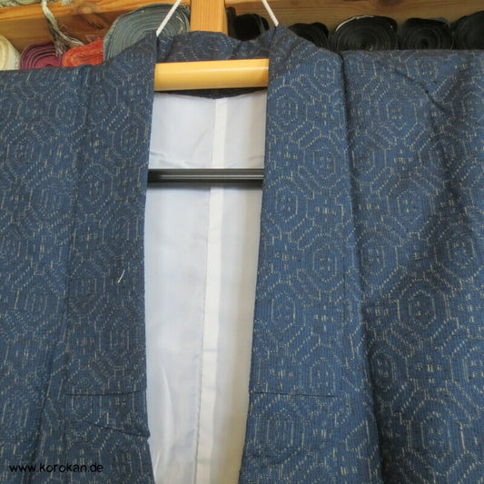 japanischer Kikko Sechseck Kasuri Tsumugi Seiden Kimono