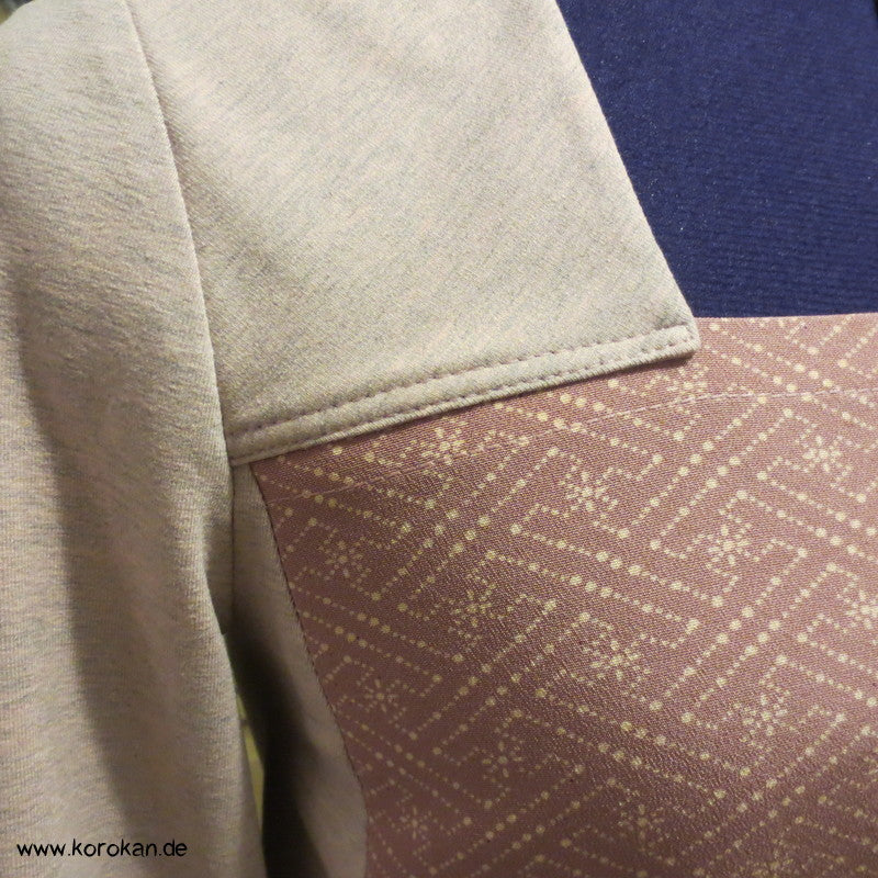 Langarm Shirt, Kombi aus Muster Kimono Seide Panel + Baumwoll Jersey
