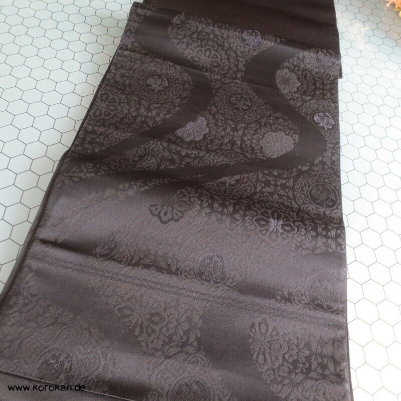 schwarz gewebte Musterwelle Kuro Fukuro Obi Kimonogürtel