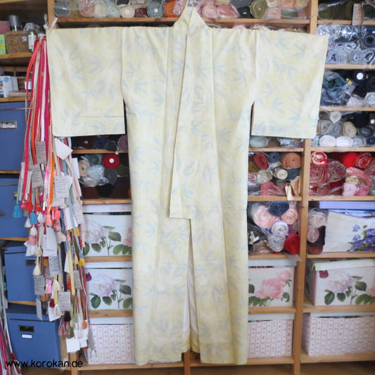 Bambus hellgelb - grün - natur Kasuri Tsumugi Seiden Kimono