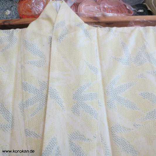 Bambus hellgelb - grün - natur Kasuri Tsumugi Seiden Kimono