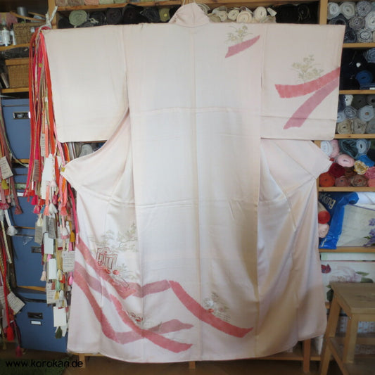 klassischer Shibori und Mandarinenten Stickerei Seidendamast Homongi Kimono