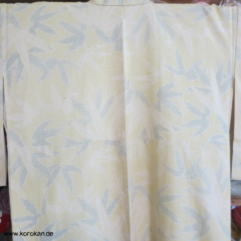 Bambus hellgelb - grün - natur Kasuri Tsumugi Seiden Kimono