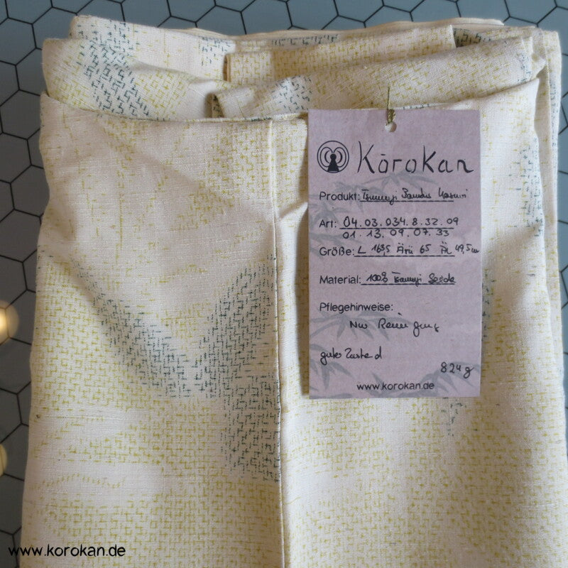 Bambus hellgelb - grün - natur Kasuri Tsumugi Seiden Kimono