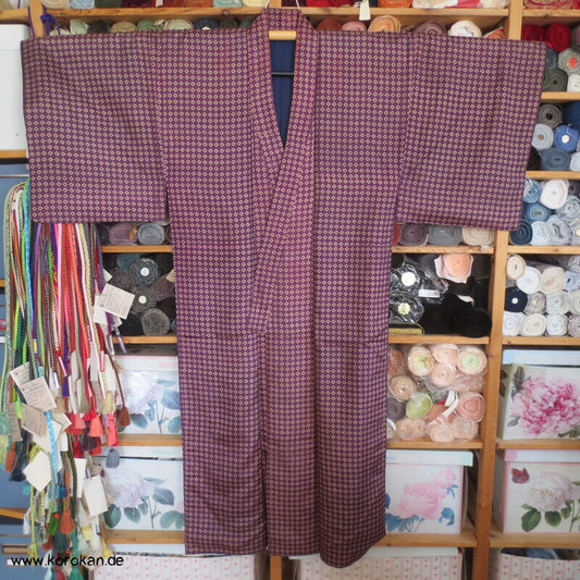 Seiden Honan homemade Kimono, lila mit kleinen Kreuzen