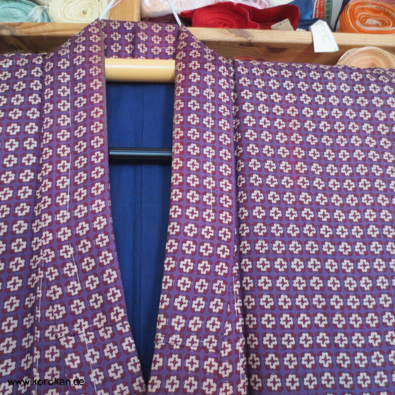 Seiden Honan homemade Kimono, lila mit kleinen Kreuzen