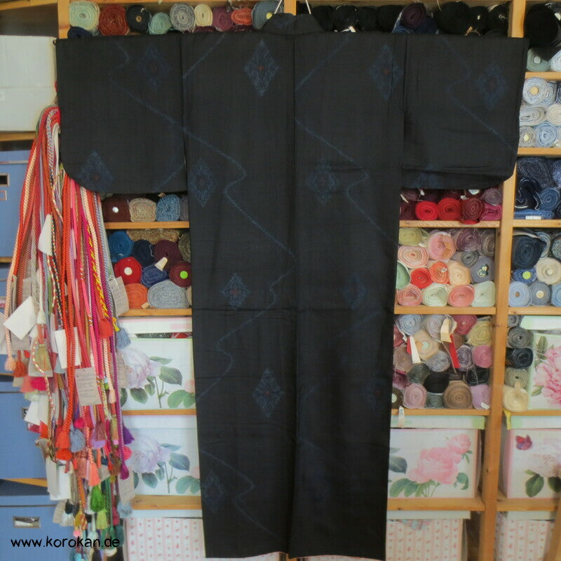 japanischer Wellen, Diamantrauten Kasuri Tsumugi Seiden Kimono