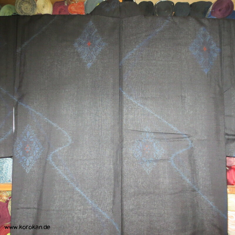 japanischer Wellen, Diamantrauten Kasuri Tsumugi Seiden Kimono