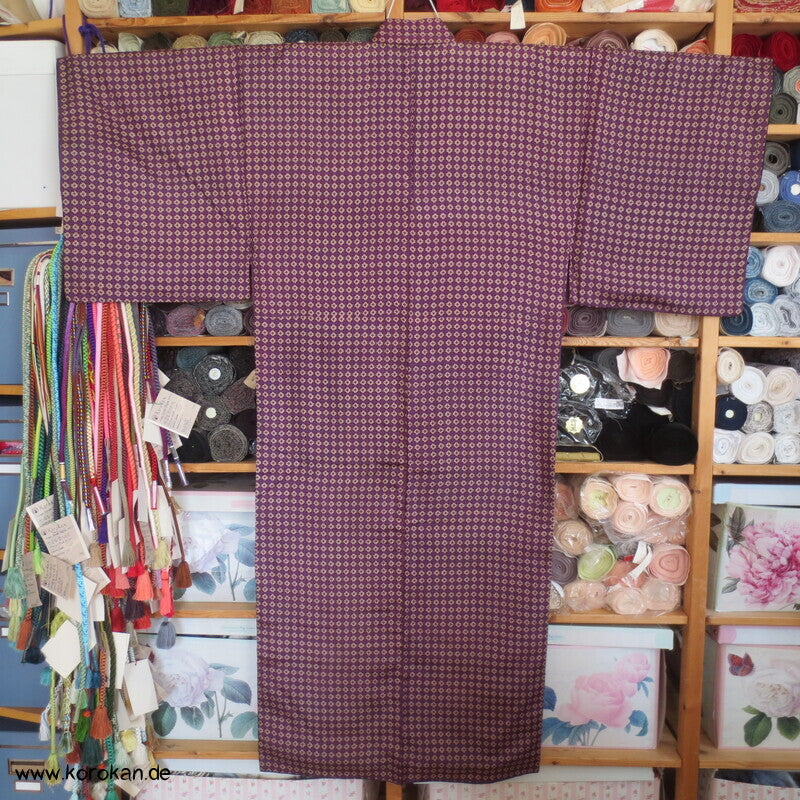 Seiden Honan homemade Kimono, lila mit kleinen Kreuzen