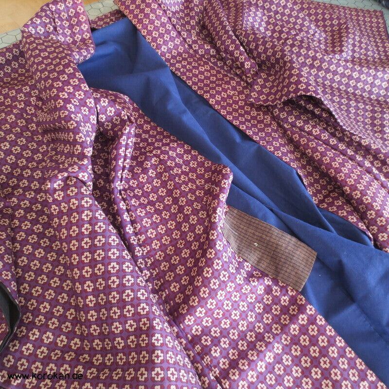 Seiden Honan homemade Kimono, lila mit kleinen Kreuzen