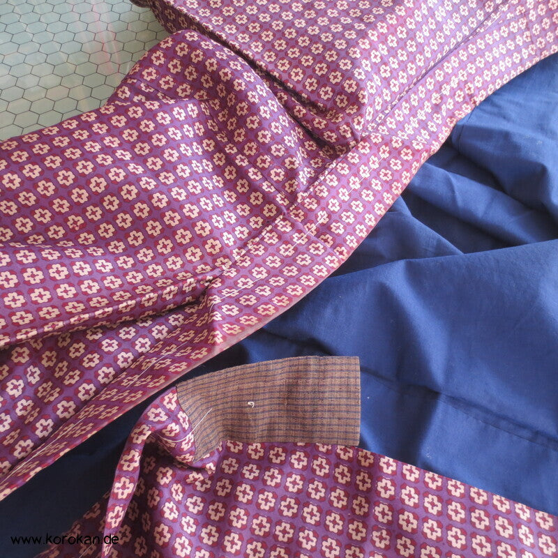 Seiden Honan homemade Kimono, lila mit kleinen Kreuzen