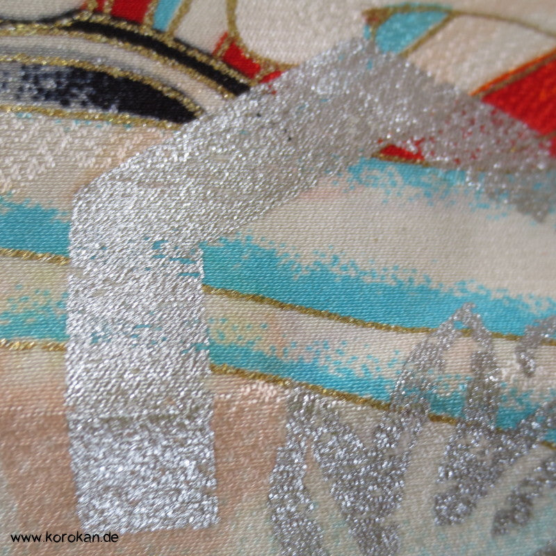 Wasserräder, Wellenkämme silber gold Kinder Kimono Stoff