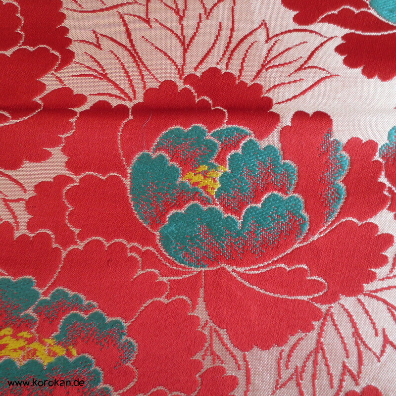 Päonien groß rot Seiden Jacquard Fukuro Obi Kimono Gürtel