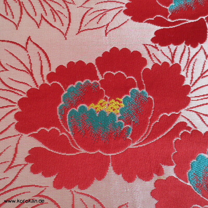 Päonien groß rot Seiden Jacquard Fukuro Obi Kimono Gürtel