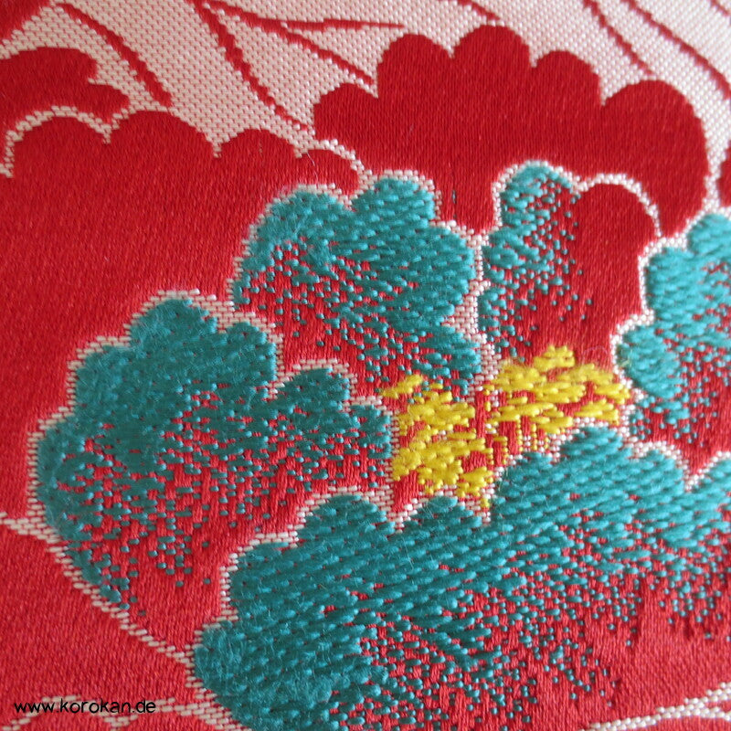 Päonien groß rot Seiden Jacquard Fukuro Obi Kimono Gürtel