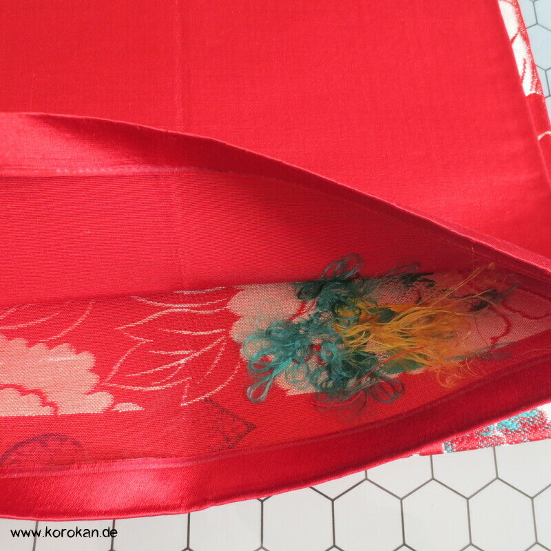 Päonien groß rot Seiden Jacquard Fukuro Obi Kimono Gürtel