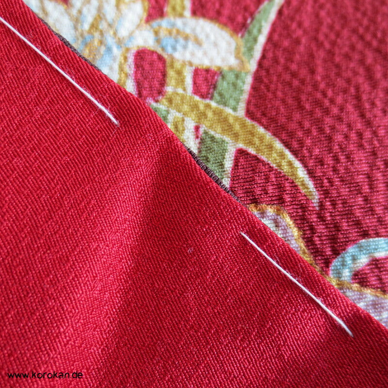 weinrot, klassische Muster Furisode, Seiden Karieba