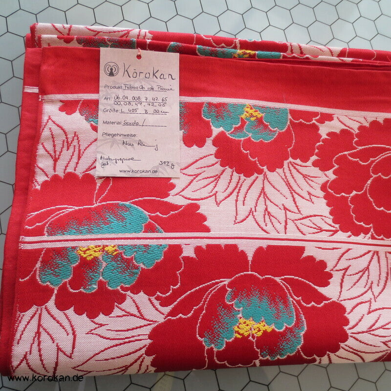 Päonien groß rot Seiden Jacquard Fukuro Obi Kimono Gürtel