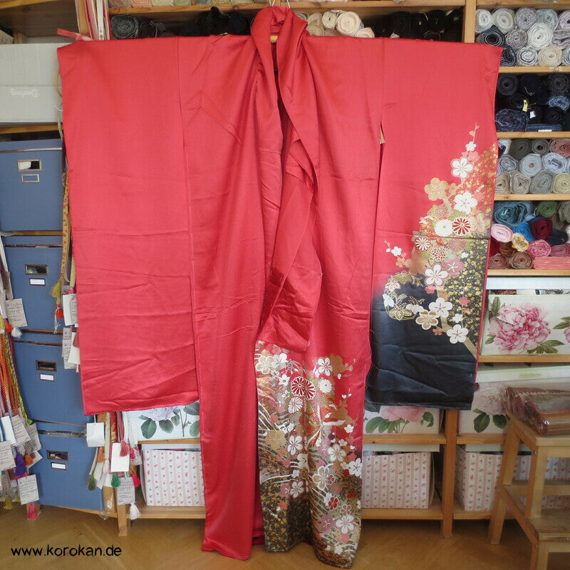 Blüten und Phönix azalee Furisode, Seidendamast Karieba Kimono Stoff