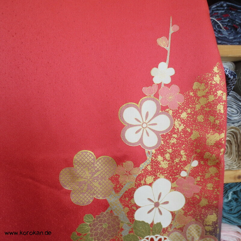Blüten und Phönix azalee Furisode, Seidendamast Karieba Kimono Stoff